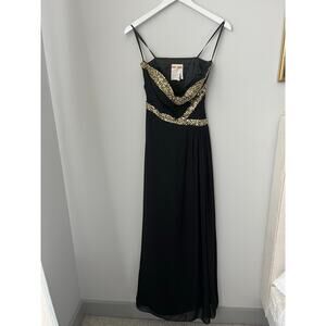 Formal Dress Prom Hoco Homecoming Black Gold Sequins Strapless Long Size 6